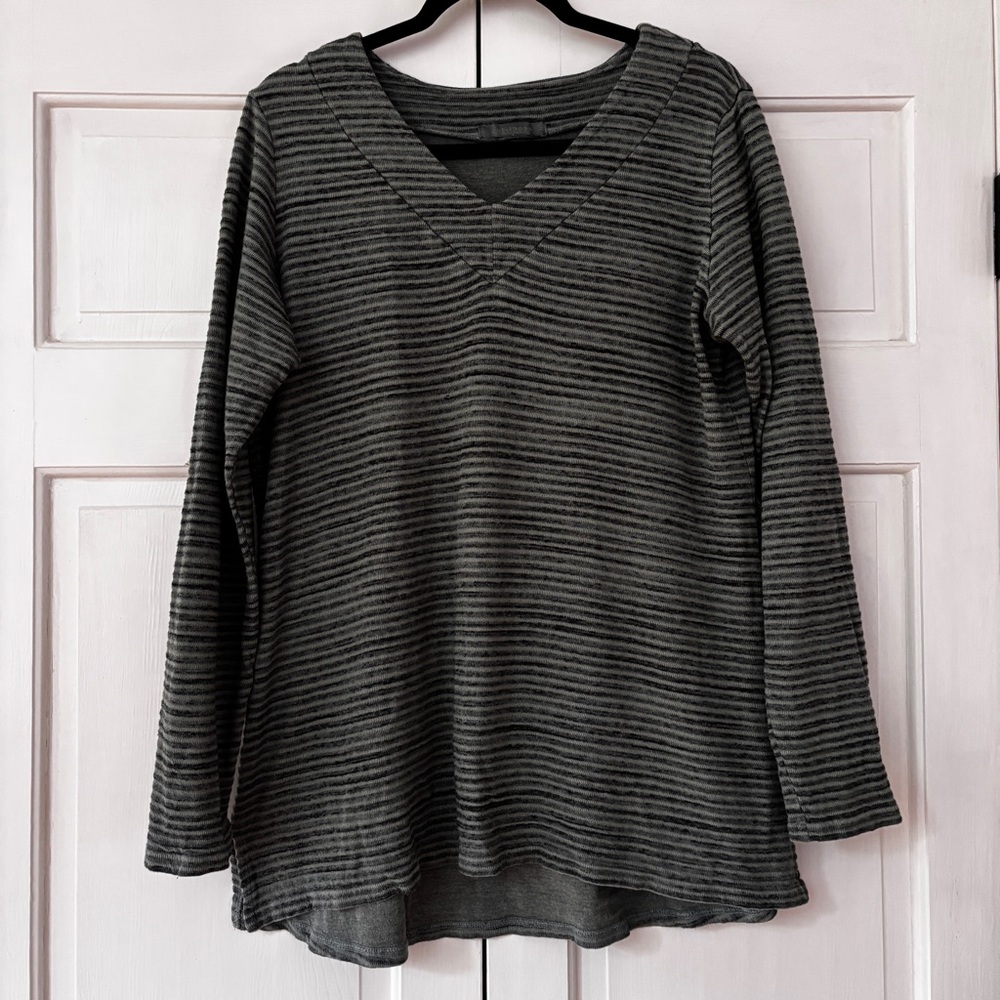 Cut Loose Green Striped V-Neck Tunic Top Shirt Blouse Boxy Lagenlook Size Large - Picture 13 of 13